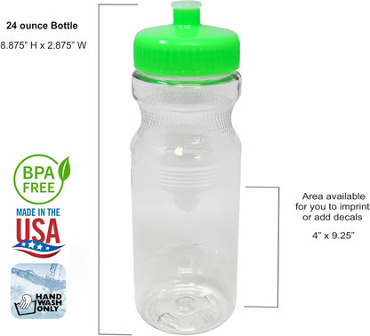 24 Ounce BPA-Free Plastic Water Bottles, Set of 10, Made in USA