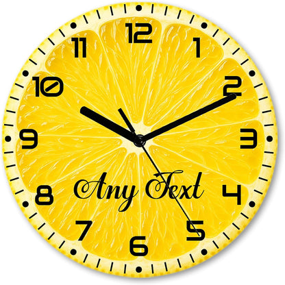 11.6 Inch Silent Non-Ticking Battery Operated Round Wall Clock, Funny Lemon Yellow Fruits Wall Clock, Clocks Easy to Read for Pool/Home/Office/Kitchen/Bedroom/Living Room