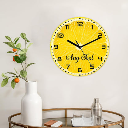 11.6 Inch Silent Non-Ticking Battery Operated Round Wall Clock, Funny Lemon Yellow Fruits Wall Clock, Clocks Easy to Read for Pool/Home/Office/Kitchen/Bedroom/Living Room