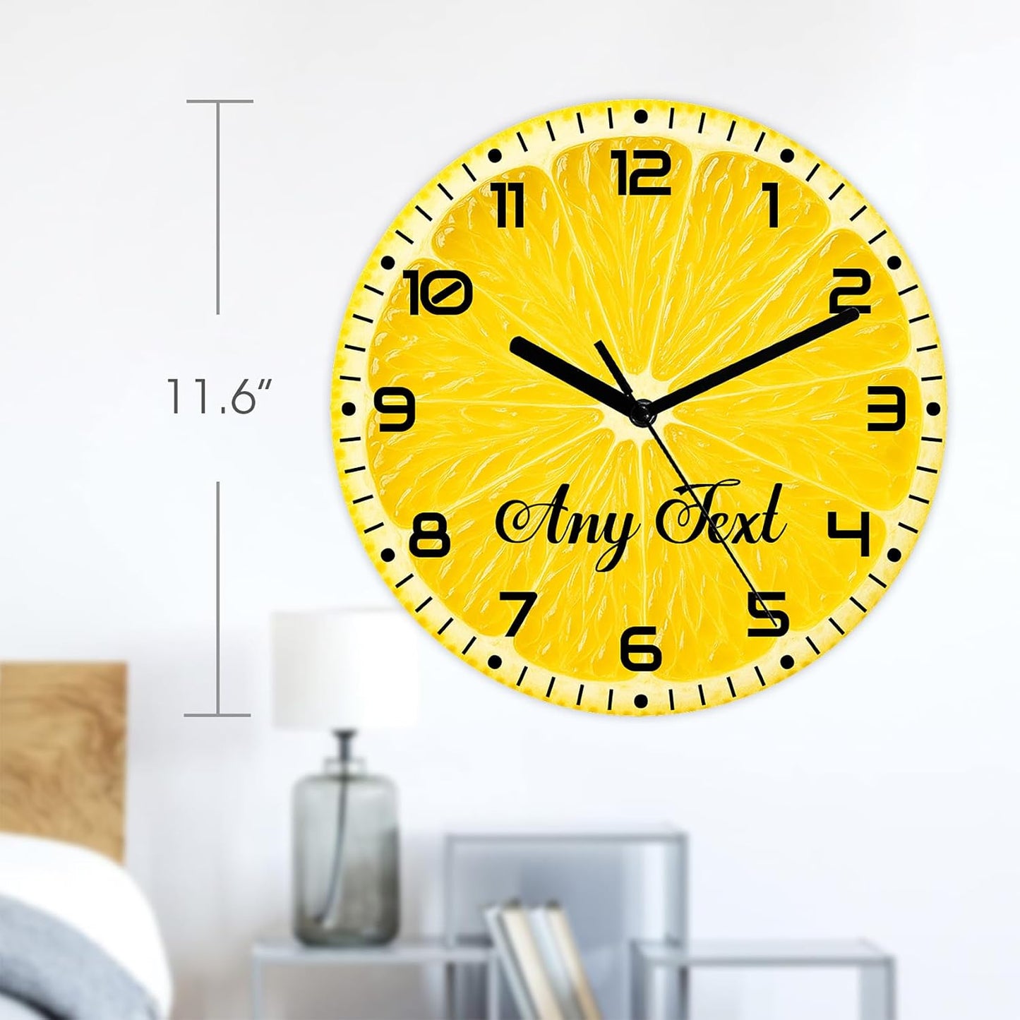 11.6 Inch Silent Non-Ticking Battery Operated Round Wall Clock, Funny Lemon Yellow Fruits Wall Clock, Clocks Easy to Read for Pool/Home/Office/Kitchen/Bedroom/Living Room