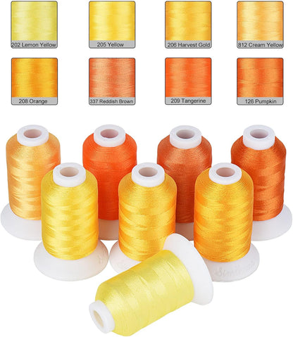 8 Shades 550Yds Each 40WT Polyester Embroidery Thread Yellow Set | 8-shade yellow set with 550Yds each offers smooth 40WT polyester thread for home and commercial embroidery machines.