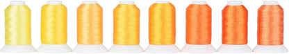 8 Shades 550Yds Each 40WT Polyester Embroidery Thread Yellow Set | 8-shade yellow set with 550Yds each offers smooth 40WT polyester thread for home and commercial embroidery machines.