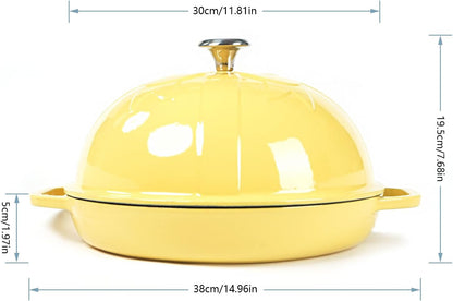 Cast Iron Bread Oven with Cloche Lid, Dia. 11.8inch/30cm, 2qt, Sourdough Baking Pan Enameled Yellow