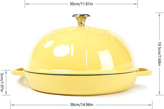 Cast Iron Bread Oven with Cloche Lid, Dia. 11.8inch/30cm, 2qt, Sourdough Baking Pan Enameled Yellow