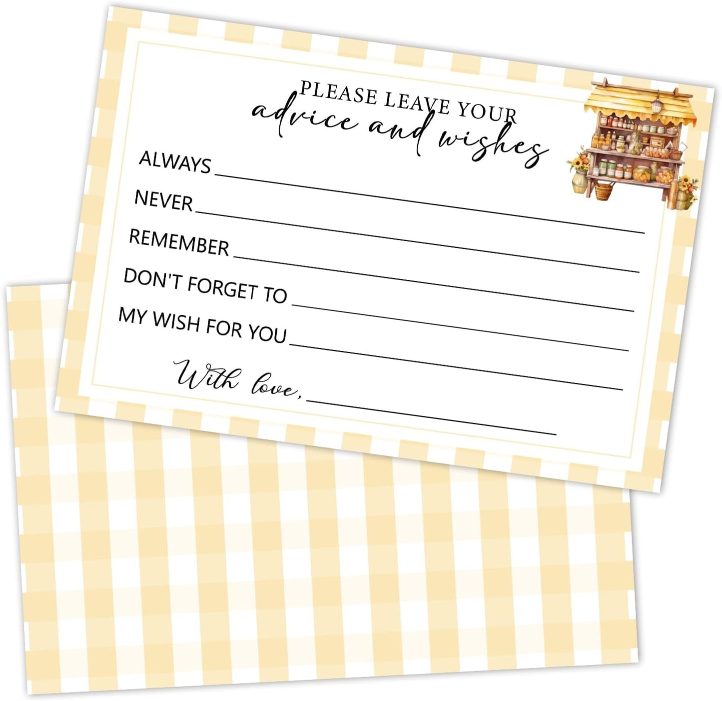 Set of 25 Yellow Plaid Advice and Wishes Cards - Words of Wisdom Guest Book for Newlyweds Bridal Shower Wedding Retirement Grad Fill in Style Invites Cards -T003
