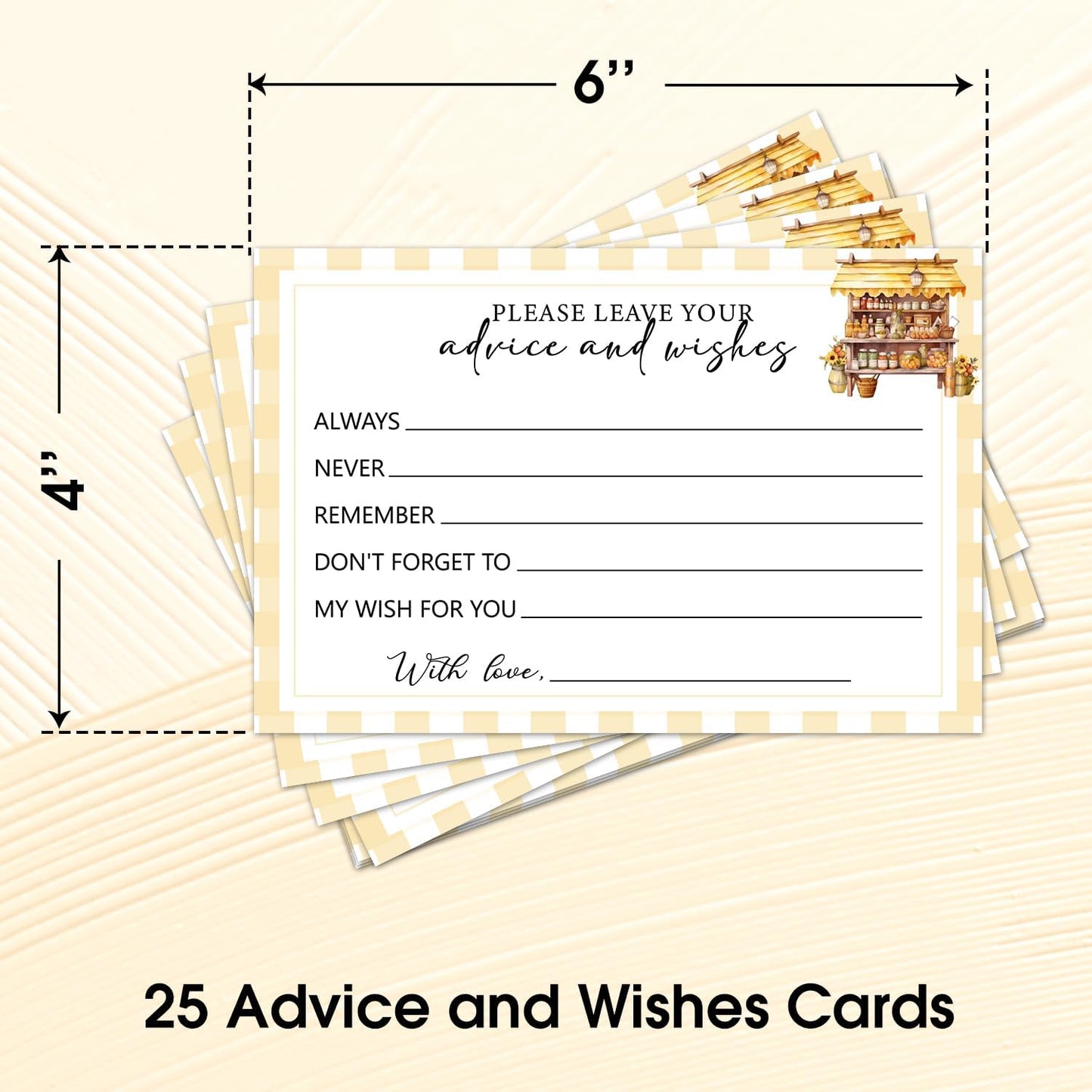 Set of 25 Yellow Plaid Advice and Wishes Cards - Words of Wisdom Guest Book for Newlyweds Bridal Shower Wedding Retirement Grad Fill in Style Invites Cards -T003