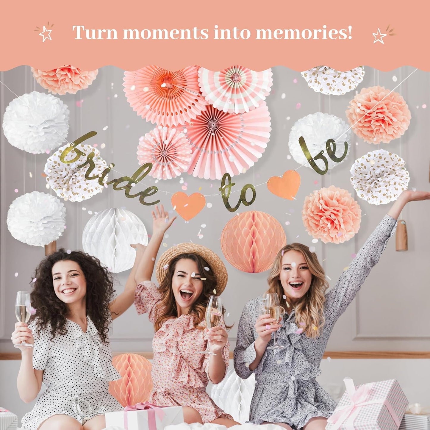 Bridal Shower Decorations Set, Bachelorette Party Decor, Bride to Be Banner, Dessert Table Decorations Kit, Bachelorette Party Supplies, Paper Fans, paper flowers, Honeycomb Balls Pack