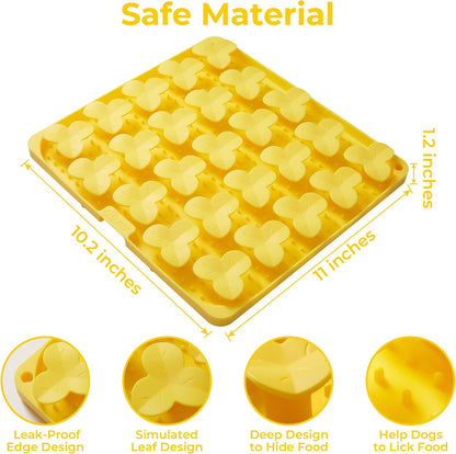 Snuffle Mat for Dogs, Lick Mat to Slow Down Eating, Puzzle Toys for Large and Medium Breed Dogs, Silicone Bowls for Dry, Wet, Raw Food, Yellow