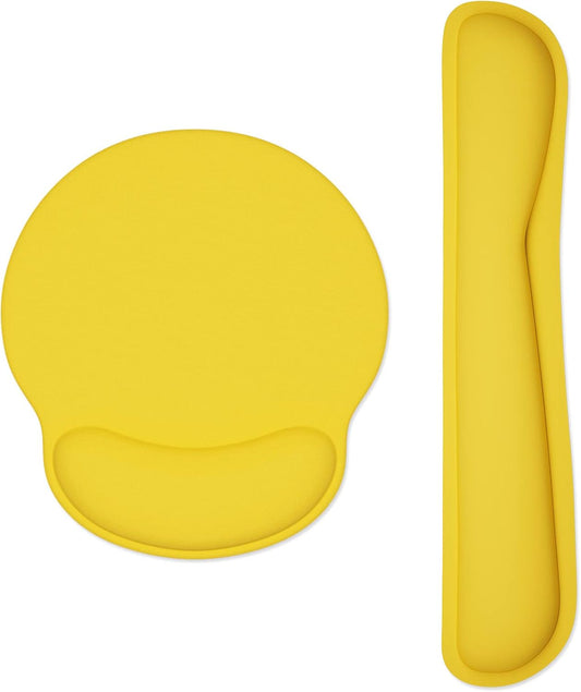 Keyboard Wrist Rest and Mouse Pad with Wrist Support, Cute Memory Foam Cushion for Keyboard and Mouse Set, Desktop Pad Rests with Non Slip Base for Easy Typing & Pain Relief, Apricot Yellow