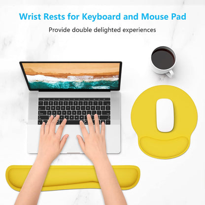 Keyboard Wrist Rest and Mouse Pad with Wrist Support, Cute Memory Foam Cushion for Keyboard and Mouse Set, Desktop Pad Rests with Non Slip Base for Easy Typing & Pain Relief, Apricot Yellow