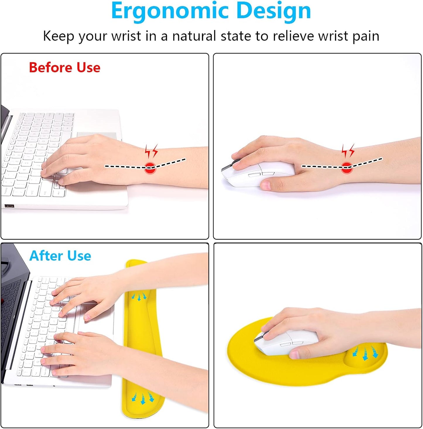 Keyboard Wrist Rest and Mouse Pad with Wrist Support, Cute Memory Foam Cushion for Keyboard and Mouse Set, Desktop Pad Rests with Non Slip Base for Easy Typing & Pain Relief, Apricot Yellow