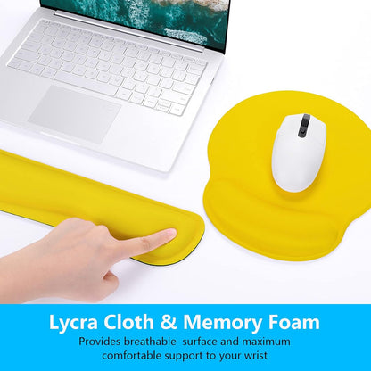 Keyboard Wrist Rest and Mouse Pad with Wrist Support, Cute Memory Foam Cushion for Keyboard and Mouse Set, Desktop Pad Rests with Non Slip Base for Easy Typing & Pain Relief, Apricot Yellow