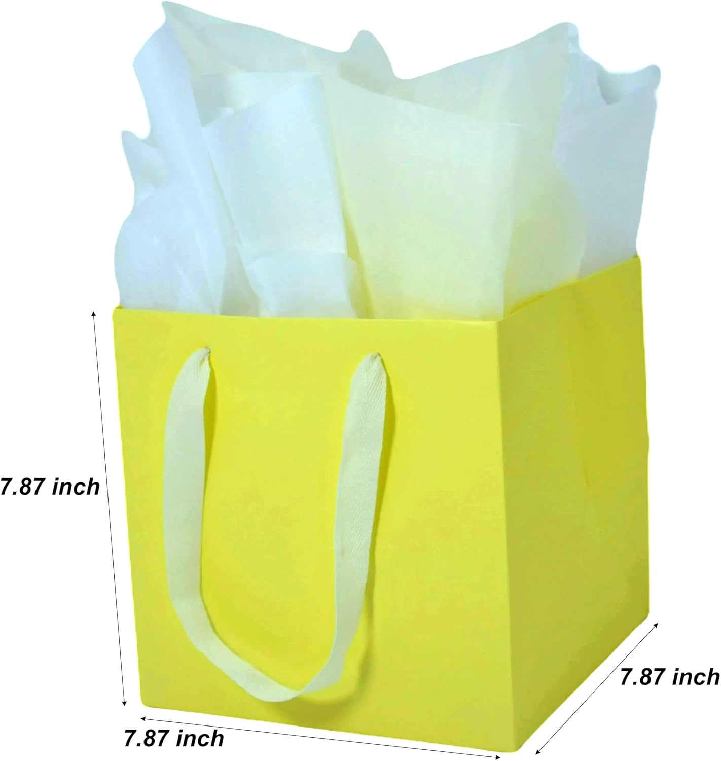 Medium Square Gift Bags with Tissue Paper, Yellow, 2 PK, 7.87 IN | Paper Bags with Handles for Birthday, Wedding, Party Favors, Presents, Flowers, Shopping, Gift Wrap, Anniversary