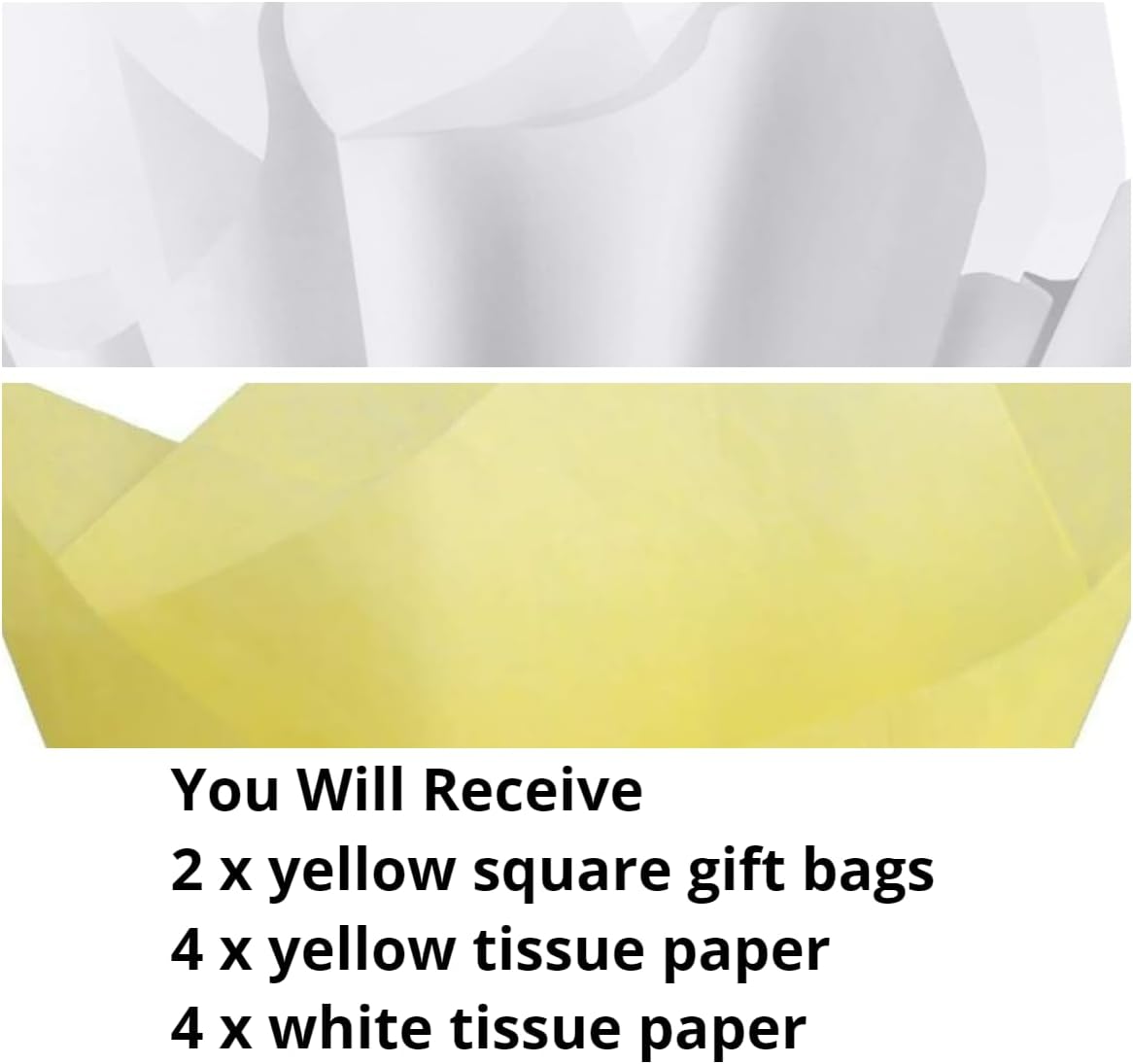Medium Square Gift Bags with Tissue Paper, Yellow, 2 PK, 7.87 IN | Paper Bags with Handles for Birthday, Wedding, Party Favors, Presents, Flowers, Shopping, Gift Wrap, Anniversary