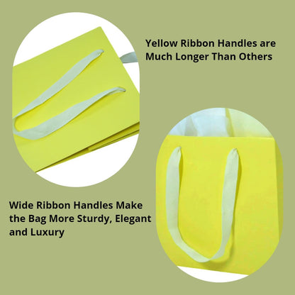 Medium Square Gift Bags with Tissue Paper, Yellow, 2 PK, 7.87 IN | Paper Bags with Handles for Birthday, Wedding, Party Favors, Presents, Flowers, Shopping, Gift Wrap, Anniversary