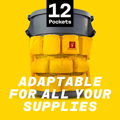 Trash Can Caddy Bag | Brute/Uline Compatible | Fits 32-55 Gallon Can XL Size | 12 Pockets | Heavy Duty Vinyl | Cleaning Supplies Caddy Organizer.