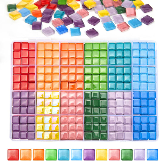 432 pcs Glass Mosaic Tiles 12 Colors 10mm Glass Pieces with Storage Box | Transparent Mosaic Tiles for Crafts Bulk, Mosaic Supplies for Home Decoration, Art Crafts