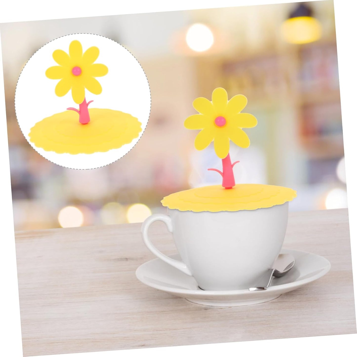 1pc Creative Silicone Flower Shape Cup Lid Leakage Light Yellow Chrysanthemum Cover for Mugs and Cups Keeps Drinks Fresh and Warm Attractive Design for Home and Office