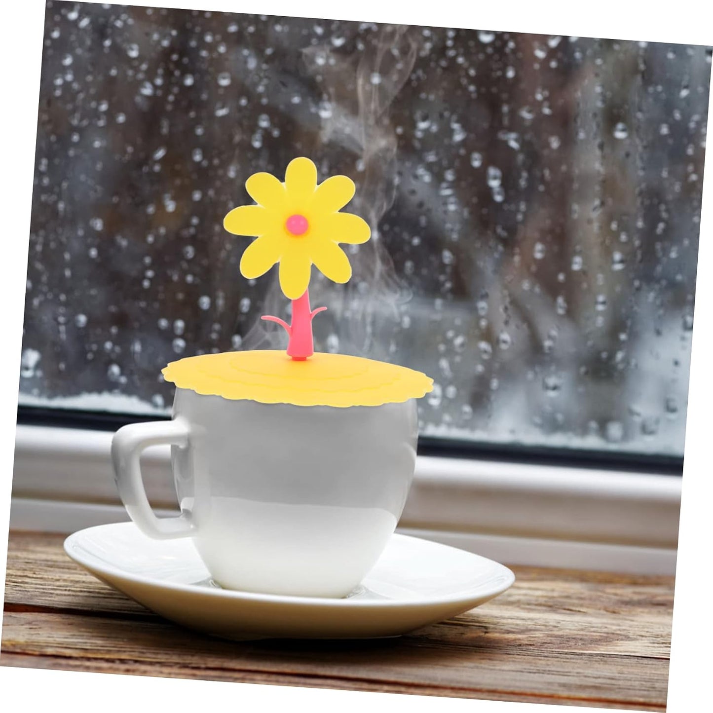 1pc Creative Silicone Flower Shape Cup Lid Leakage Light Yellow Chrysanthemum Cover for Mugs and Cups Keeps Drinks Fresh and Warm Attractive Design for Home and Office