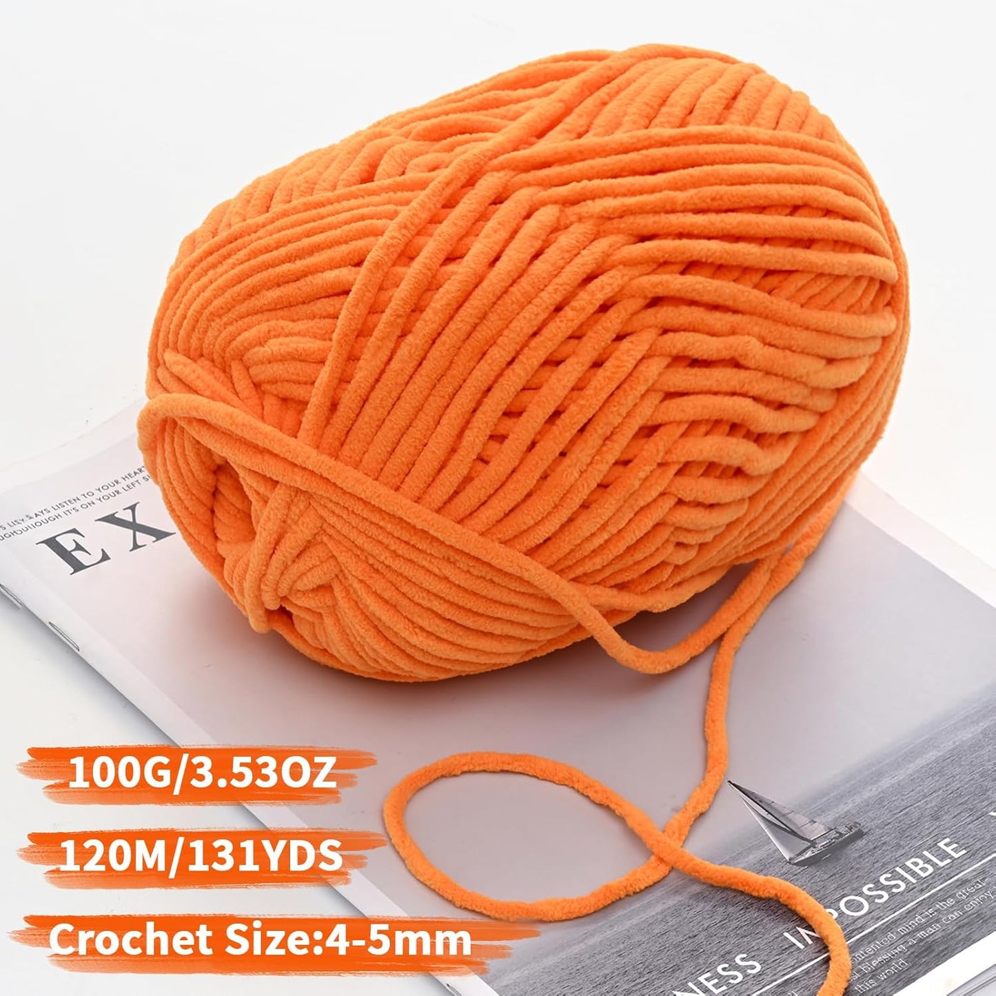 Chenille Yarn for Crocheting, Size 5 Bulky,Light Yellow | 100g/131yds Soft Chunky Velvet Yarn for Crochet and Knitting,Fluffy Baby Yarn for Amigurumi,Blankets and DIY Crafts.