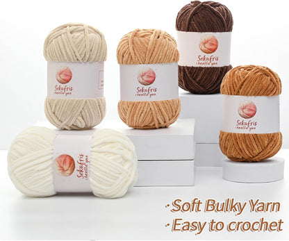 Chenille Yarn for Crocheting, Size 5 Bulky,Light Yellow | 100g/131yds Soft Chunky Velvet Yarn for Crochet and Knitting,Fluffy Baby Yarn for Amigurumi,Blankets and DIY Crafts.