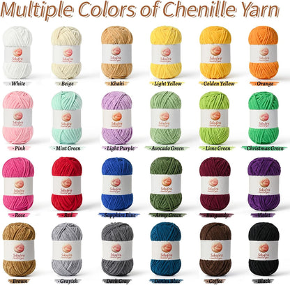 Chenille Yarn for Crocheting, Size 5 Bulky,Light Yellow | 100g/131yds Soft Chunky Velvet Yarn for Crochet and Knitting,Fluffy Baby Yarn for Amigurumi,Blankets and DIY Crafts.