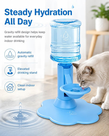 Gravity Cat Water Dispenser Stand, Automatic Refill Bowl, Fits Pets | Elevated Hands Free Hydration Station with Large Capacity Reservoir for Cats Dogs Daily Indoor Drinking(Yellow)