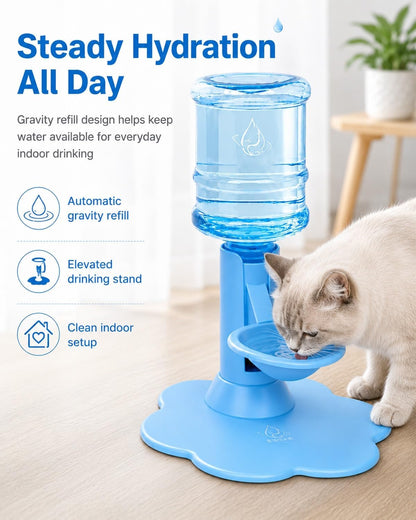 Gravity Cat Water Dispenser Stand, Automatic Refill Bowl, Fits Pets | Elevated Hands Free Hydration Station with Large Capacity Reservoir for Cats Dogs Daily Indoor Drinking(Yellow)