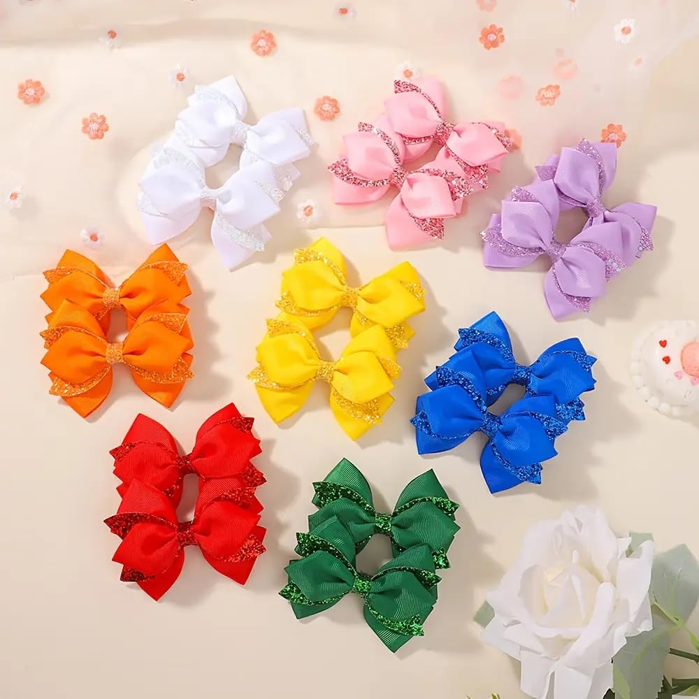 2PCS 4" Glitter Ribbon Hair Bow Clips Sparkly Sequins Alligator Barrettes Hairpin Girls Hair Bows Clips Hair Accessories Toddler Teen Girls Kids Back School (Yellow)