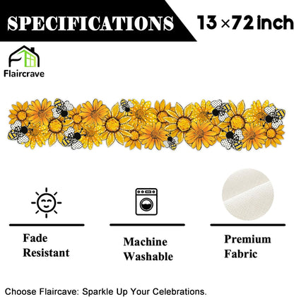 Summer Table Runner Bee Daisy Kitchen Dining Table Centerpiece Yellow Farmhouse Seasonal Decor Yellow Spring Decorations for Home-72 Inches Long