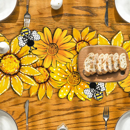 Summer Table Runner Bee Daisy Kitchen Dining Table Centerpiece Yellow Farmhouse Seasonal Decor Yellow Spring Decorations for Home-72 Inches Long