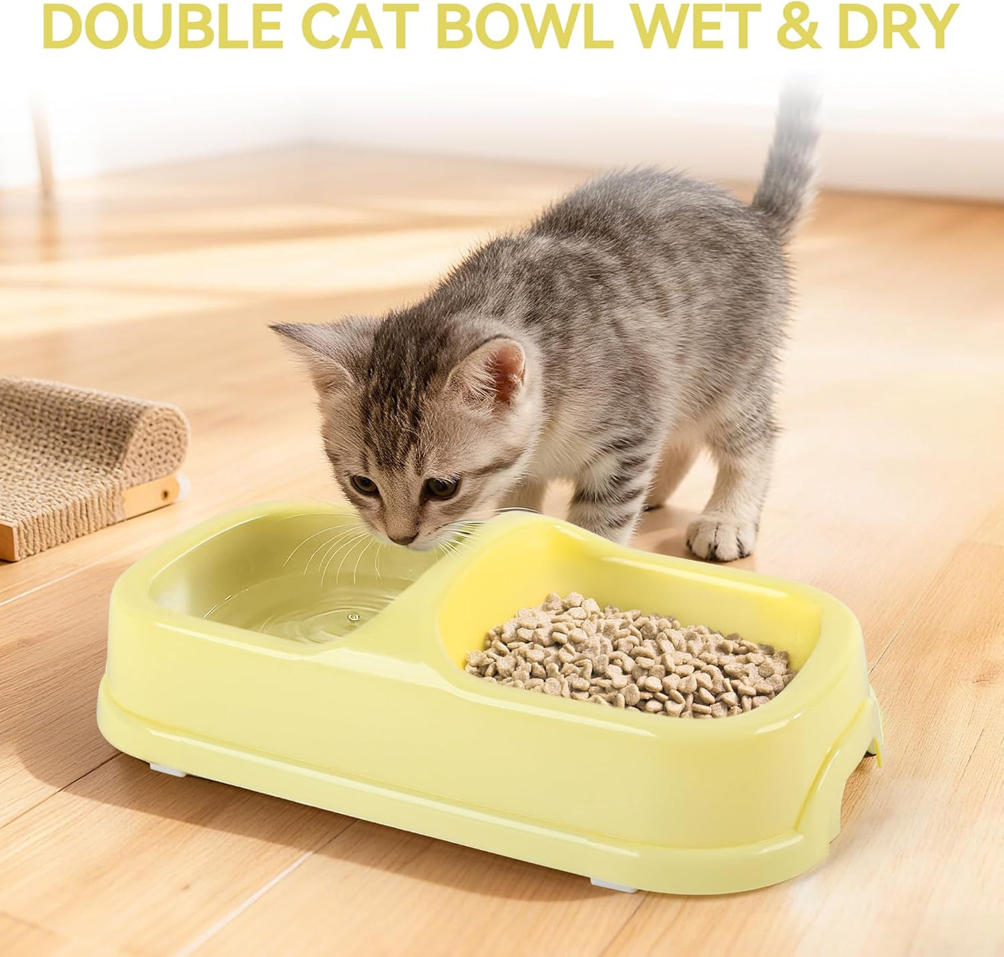 Cat Litter Box Set, Small Kitten Starter Kit, Includes Litter Box, Litter Scoop, Double Dish Feeding Bowl, Cat Mouse Toy, Kitty Ball Toy, Yellow