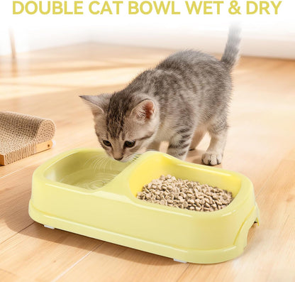 Cat Litter Box Set, Small Kitten Starter Kit, Includes Litter Box, Litter Scoop, Double Dish Feeding Bowl, Cat Mouse Toy, Kitty Ball Toy, Yellow