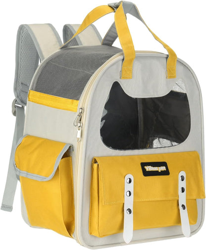 Cat Backpack Carrier, Breathable Pet Hiking Backpack Travel Bag Pet Supplies for Cats or Small Dogs Puppies, Intended for Hiking/Camping/Traveling (Yellow, 12"x8"x14")