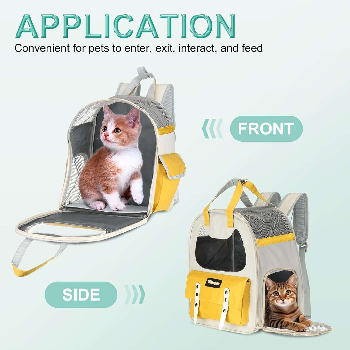 Cat Backpack Carrier, Breathable Pet Hiking Backpack Travel Bag Pet Supplies for Cats or Small Dogs Puppies, Intended for Hiking/Camping/Traveling (Yellow, 12"x8"x14")