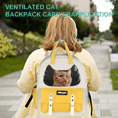 Cat Backpack Carrier, Breathable Pet Hiking Backpack Travel Bag Pet Supplies for Cats or Small Dogs Puppies, Intended for Hiking/Camping/Traveling (Yellow, 12"x8"x14")