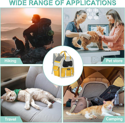 Cat Backpack Carrier, Breathable Pet Hiking Backpack Travel Bag Pet Supplies for Cats or Small Dogs Puppies, Intended for Hiking/Camping/Traveling (Yellow, 12"x8"x14")