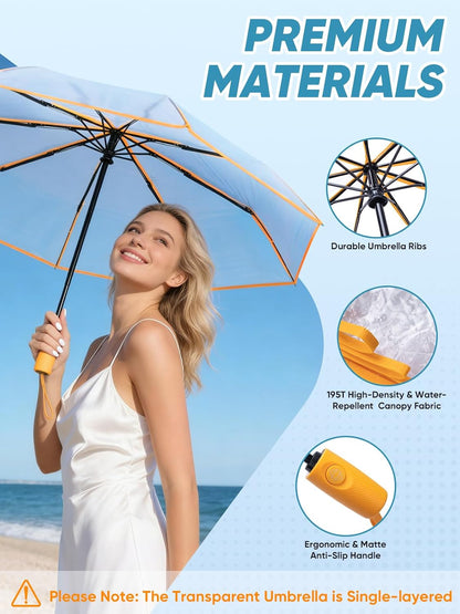 Windproof Travel Umbrellas for Rain and Sun, Withstands 85MPH Winds Auto Open Close Folding Umbrella with Ergonomic Handle, Quick Dry Canopy for Commuting or Backpack