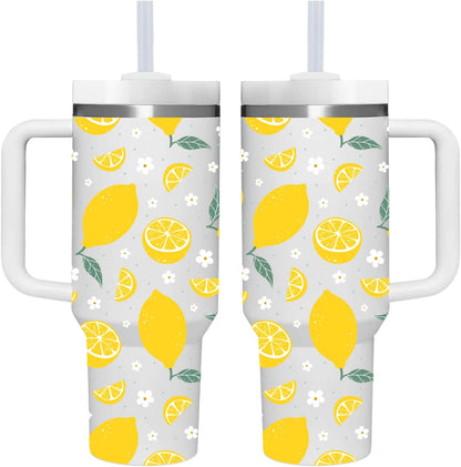 Lemon Gifts.40oz Lemon Tumbler with Handle.Lemon Lover Cup Gift.Birthday Christmas Lemons Tumblers Gift for Women Men.