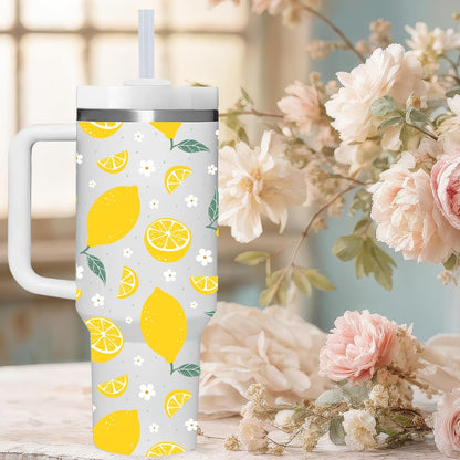 Lemon Gifts.40oz Lemon Tumbler with Handle.Lemon Lover Cup Gift.Birthday Christmas Lemons Tumblers Gift for Women Men.