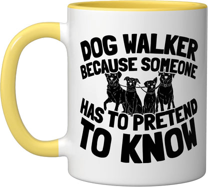 Pet Care Exercise Walking - Dog Walker Ceramic Mug, Yellow/White