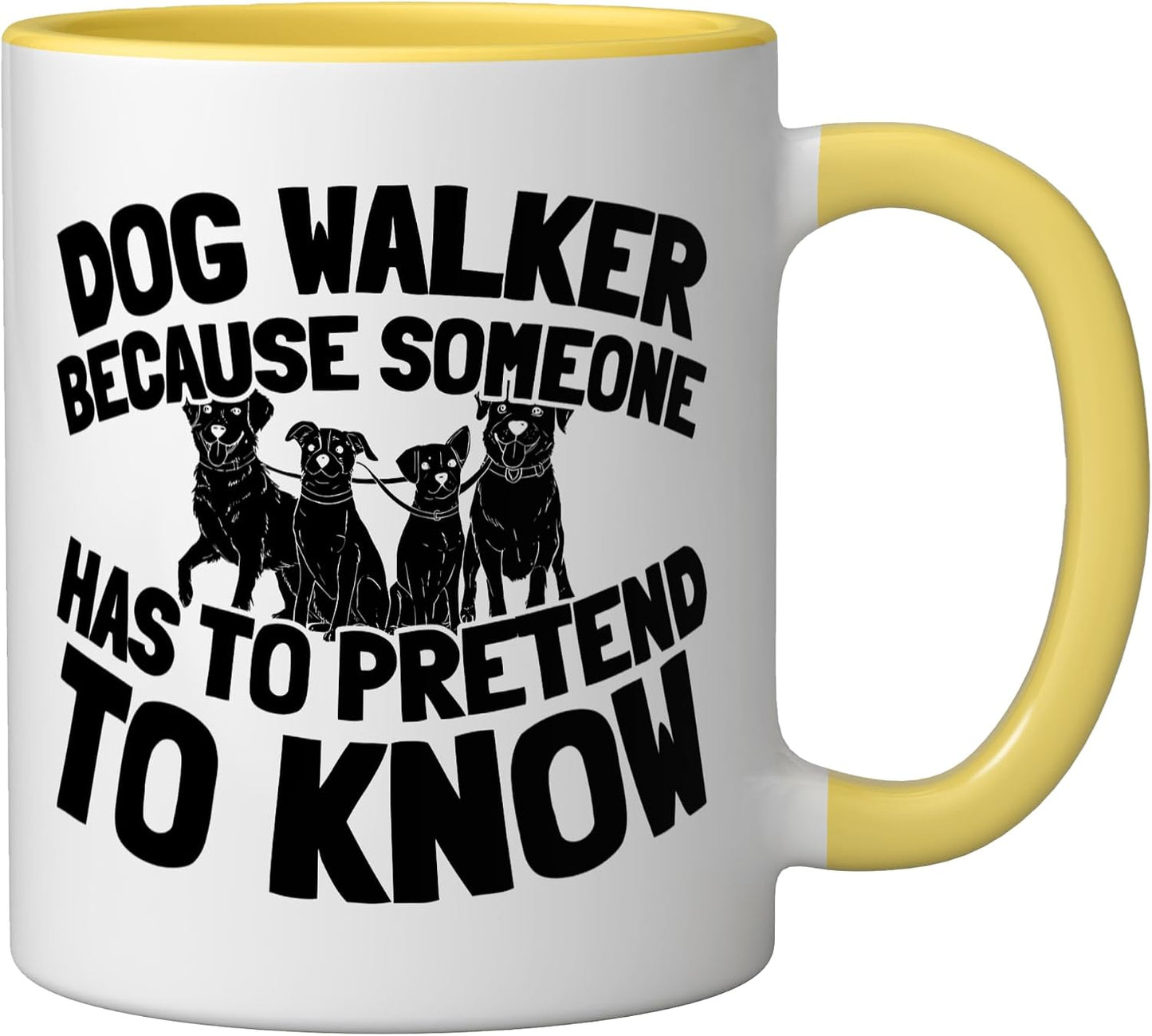 Pet Care Exercise Walking - Dog Walker Ceramic Mug, Yellow/White
