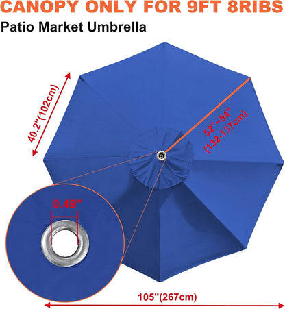 USA 9FT Patio Umbrella Replacement Covers 8 Ribs Market Umbrella Canopy Cover (CANOPY ONLY) (Blue)