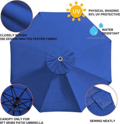 USA 9FT Patio Umbrella Replacement Covers 8 Ribs Market Umbrella Canopy Cover (CANOPY ONLY) (Blue)