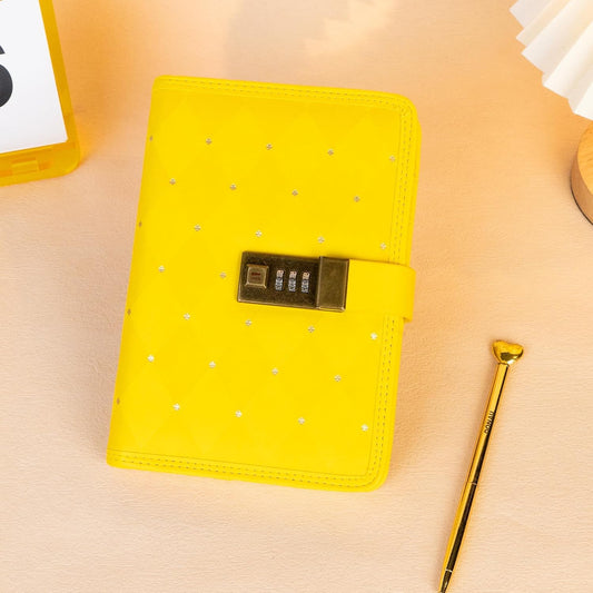 Diary with Lock for Girls Women Leather Vintage Journal with Lock Refillable B6 Locked Diary 224 Pages Secret Lockable Journals with Gift Box for Teen Girls 8.0 x 5.5 Inch, Yellow