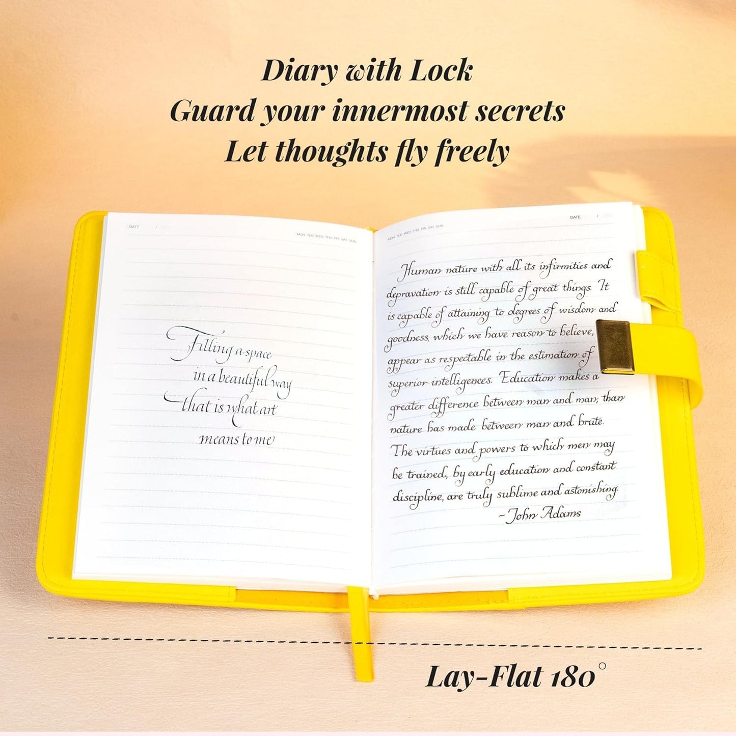 Diary with Lock for Girls Women Leather Vintage Journal with Lock Refillable B6 Locked Diary 224 Pages Secret Lockable Journals with Gift Box for Teen Girls 8.0 x 5.5 Inch, Yellow