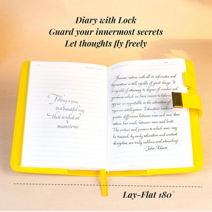 Diary with Lock for Girls Women Leather Vintage Journal with Lock Refillable B6 Locked Diary 224 Pages Secret Lockable Journals with Gift Box for Teen Girls 8.0 x 5.5 Inch, Yellow
