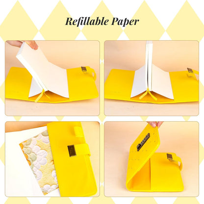 Diary with Lock for Girls Women Leather Vintage Journal with Lock Refillable B6 Locked Diary 224 Pages Secret Lockable Journals with Gift Box for Teen Girls 8.0 x 5.5 Inch, Yellow