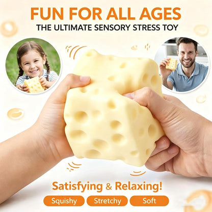 Cheese Squishy Toy for Stress & Anxiety Relief (Yellow-2.76IN) | Soft Skin-Feel Cheese Block Squeeze Toy, Great Fidget Companion for Adults, Fun Food Design
