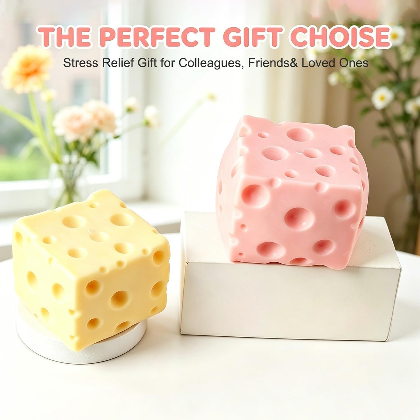 Cheese Squishy Toy for Stress & Anxiety Relief (Yellow-2.76IN) | Soft Skin-Feel Cheese Block Squeeze Toy, Great Fidget Companion for Adults, Fun Food Design